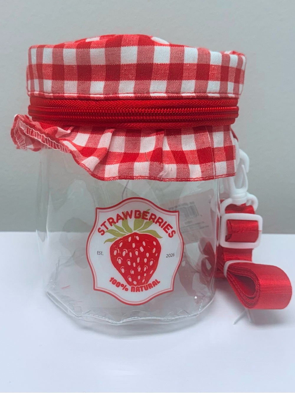 Red Gingham "Strawberries" Clear Zipper Bag Target Bullseye Playground 2026